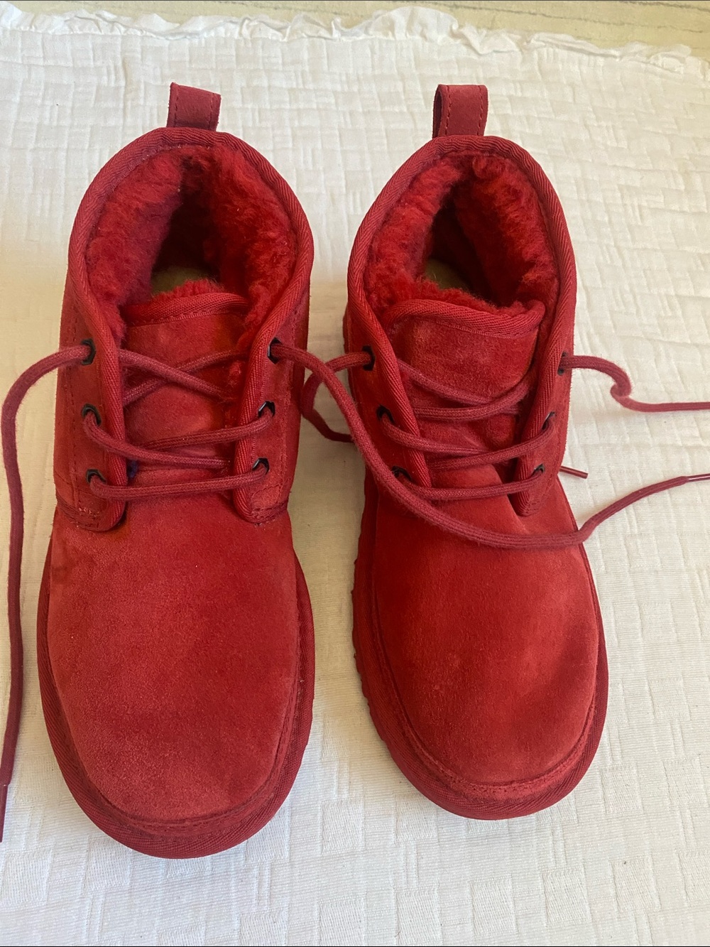 UGG Women's Red Suede Lace-Up Winter Boots with Plush Lining